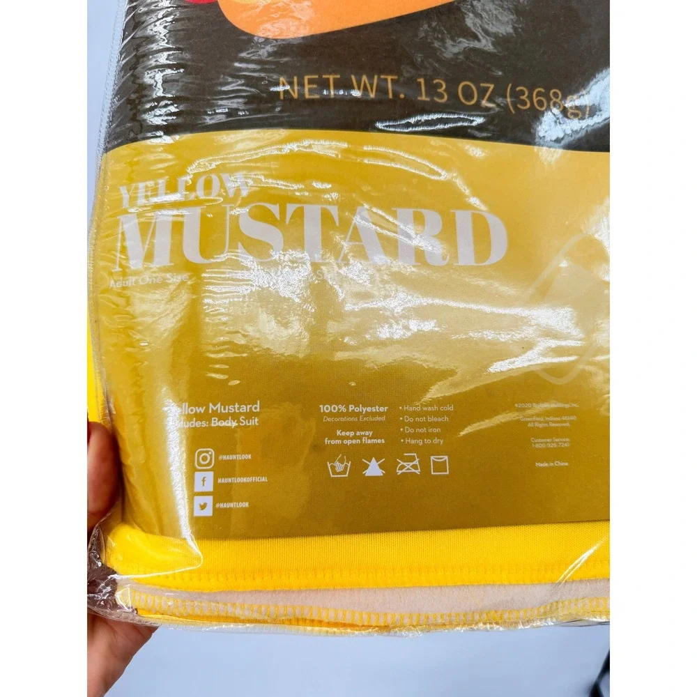 Hauntlook Mustard Bottle Costume Unisex OS Yellow Halloween Food Bodysuit